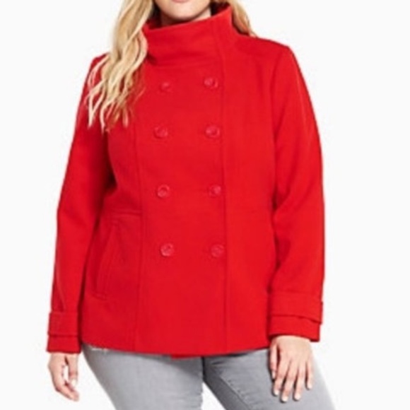 Torrid Coat $109 PLUS 0X 12 Red Peacoat Jacket NEW - Picture 2 of 6